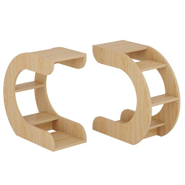 BYBLIGHT Kerlin 2PCS 23.62 in. Light Oak Wood Side Table CShaped End