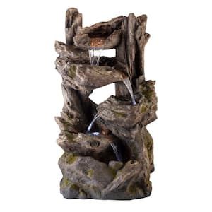 39 in. Tall Outdoor 4-Tier Rainforest Waterfall Fountain with LED Lights