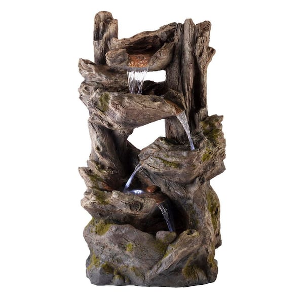 Alpine Corporation 39 in. Tall Outdoor 4-Tier Rainforest Waterfall Fountain with LED Lights