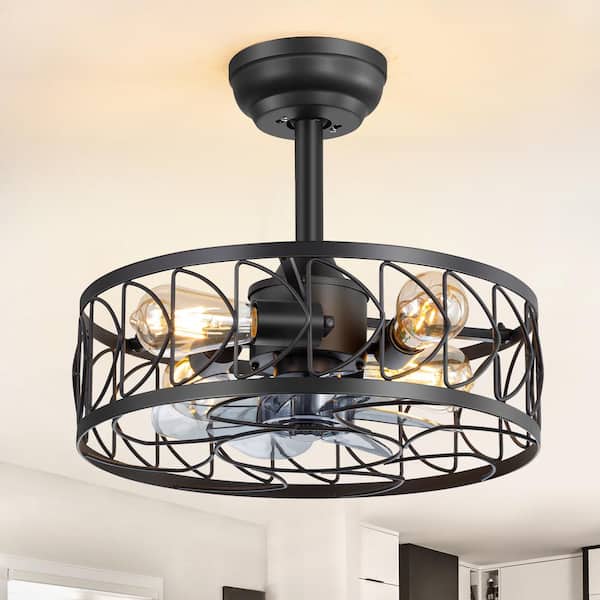 Breezary 16.5 in. Indoor Black Downrod Mounted Enclose Ceiling Fan with Light Kit and Remote Control Included