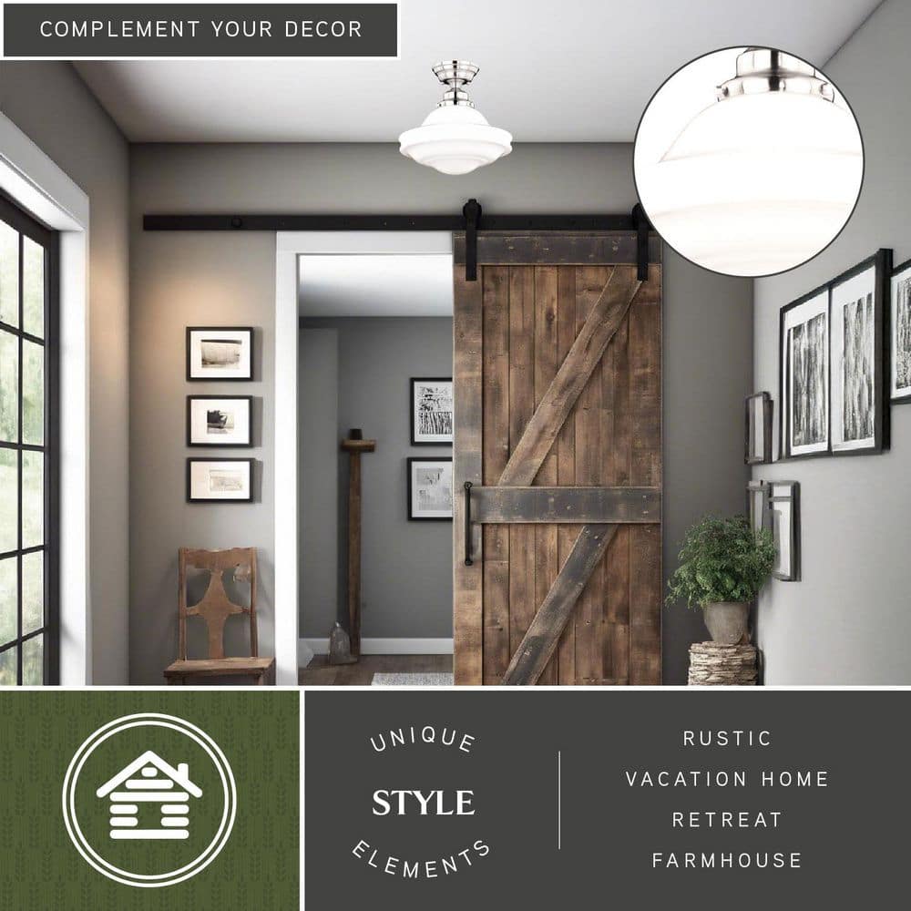 Huntley 12" Satin Nickel Farmhouse Semi Flush Mount Ceiling Light
