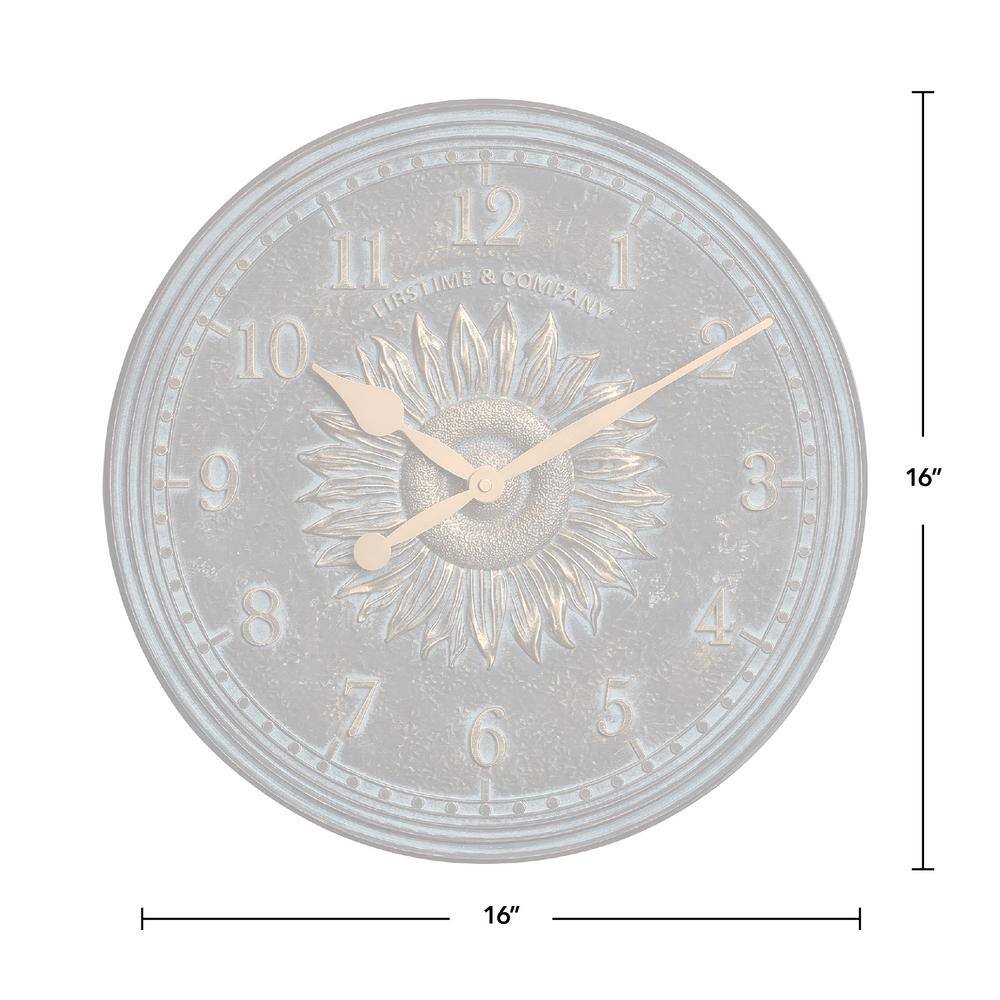 16" Bronze Verdigris Sunflower Outdoor Wall Clock and Thermometer Set