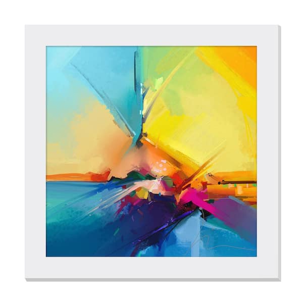 Unbranded Gallery-Grade Vibrant Rainbow White Framed Acrylic Abstract Statement Wall Art 48 in. x 48 in.