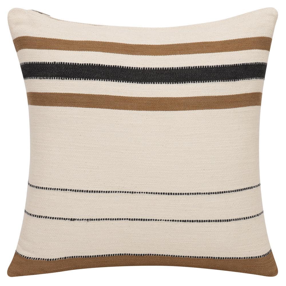 Wilmington Ivory/Brown Striped Cotton 20 in. x 20 in. Indoor Throw Pillow