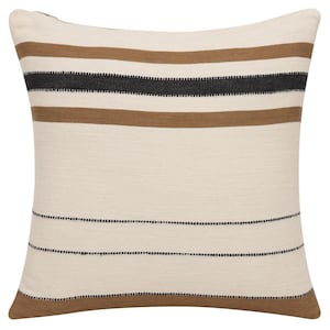 Wilmington Ivory/Brown Striped Cotton 20 in. x 20 in. Indoor Throw Pillow