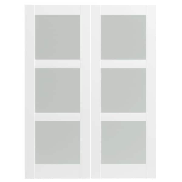 TENONER 56 in. x 80 in. 3 Lite, MDF Composite, White Primed, Frosted Glass Pre-Assembled Panel Interior Door Slab