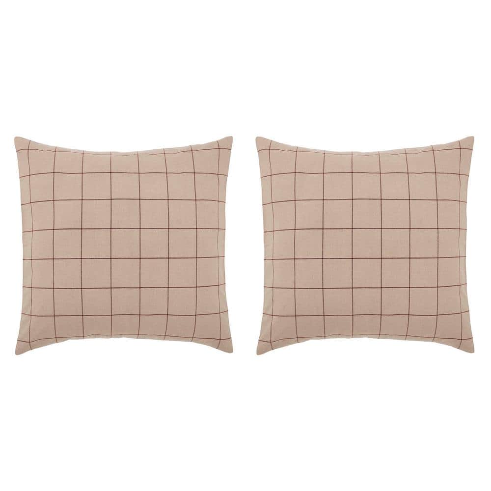 Connell Tan and Burgundy Cotton Blend Euro Sham Set of 2