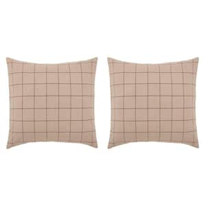 Connell Red Tan Primitive Windowpane Cotton Blend Euro Sham Set of 2