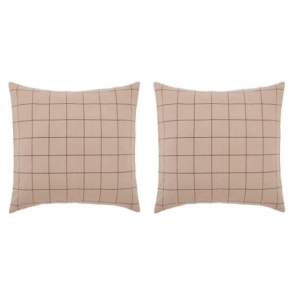 VHC Brands Connell Red Tan Primitive Windowpane Cotton Blend Euro Sham Set of 2