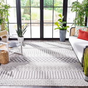 Cabana Ivory/Gray 8 ft. x 10 ft. Geometric Striped Indoor/Outdoor Patio  Area Rug