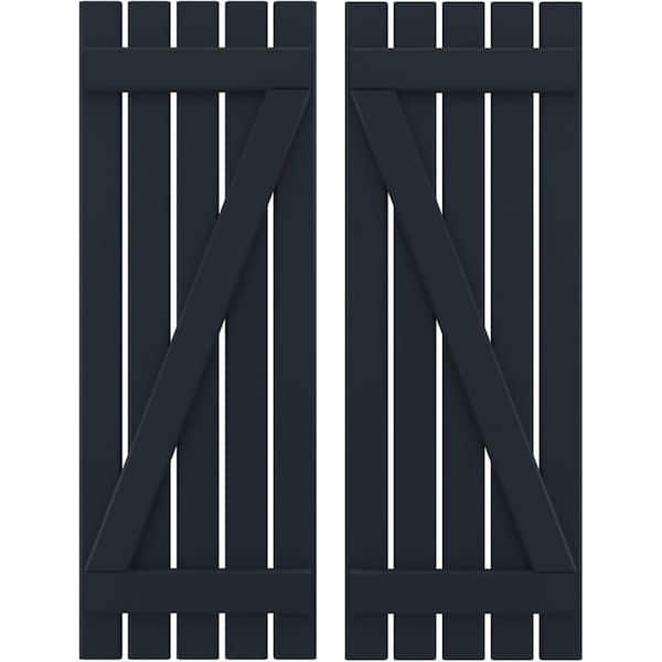 Ekena Millwork 19-1/2 in. W x 71 in. H Americraft 5-Board Real Wood Spaced Board and Batten Shutters with Z-Bar Starless in Night Blue
