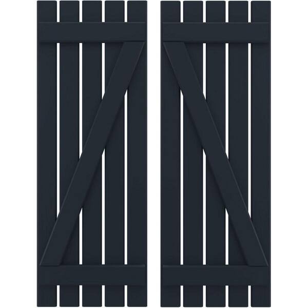 Ekena Millwork 19-1/2 in. W x 81 in. H Americraft 5 Board Real Wood Spaced Board and Batten Shutters with Z-Bar Starless Night Blue
