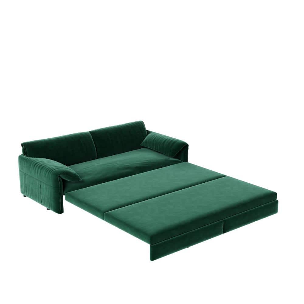 UOI Green Velvet Queen Pull Out Sofa Bed Frame with Storage durable construction easy to install LJW109515