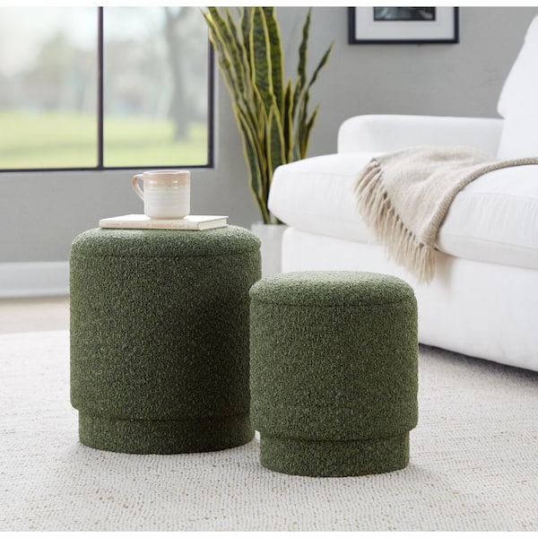 Marla Dark Green Fabric Upholstered Ottoman Set
