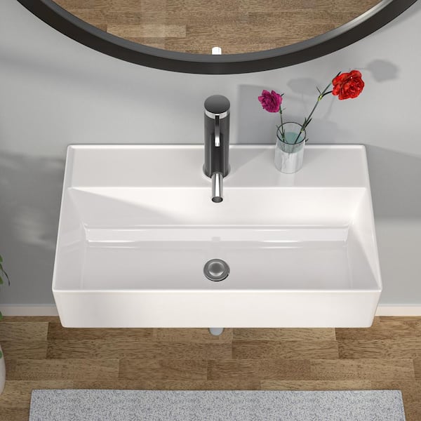 Sarlai Undermount Rectangular Vessel Sink – 21 X 13 Inch Modern White Ceramic Vanity Sink With Overflow, Interior Bowl 18.9 X 11.8 X 4.75 Inch