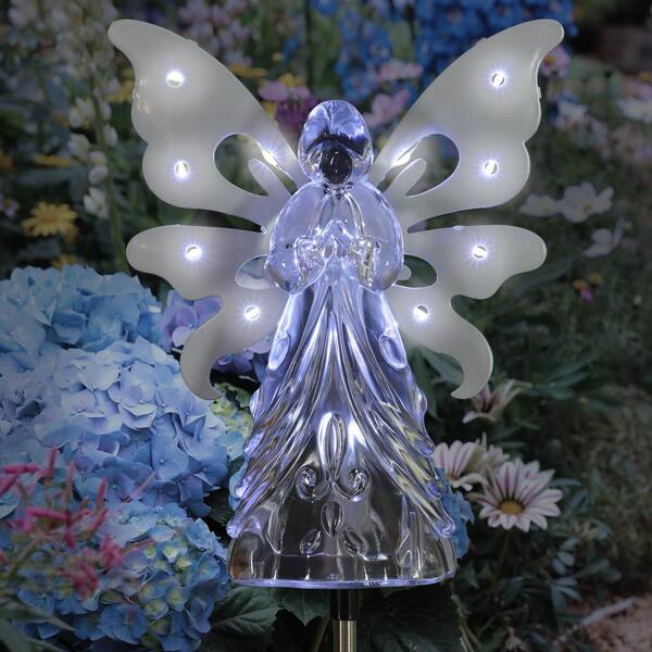 Exhart Solar Angel with 13 LEDs 3.27 ft. Clear Plastic Garden
