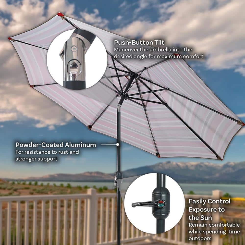 9-Foot Red and Beige Striped Aluminum Patio Umbrella
