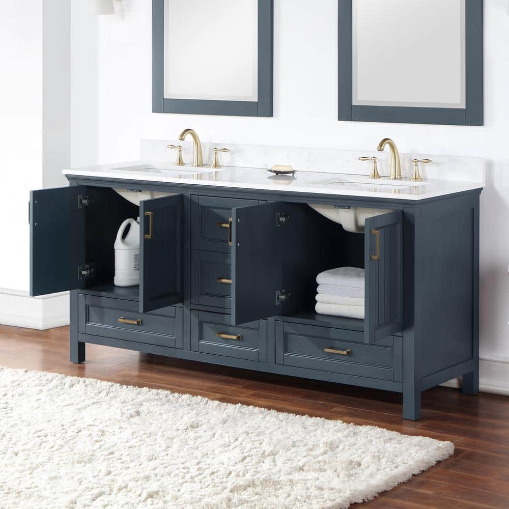 Isla 72" Classic Blue Double Sink Bathroom Vanity with White Stone Top