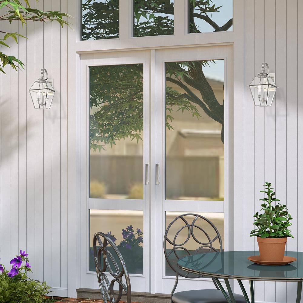 Charleston Elegance Brushed Nickel 2-Light Outdoor Sconce with Clear Beveled Glass