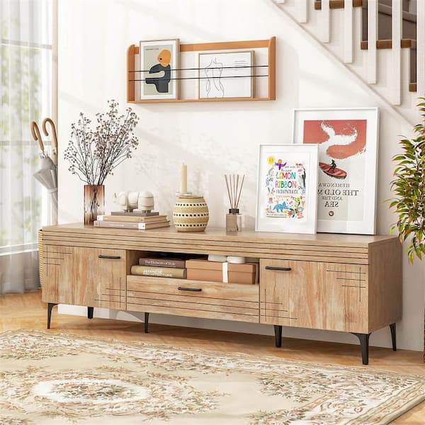 Costway Oak TV Stand Fits TV's up to 65 in. Modern Entertainment Center with Drawer 2-Storage Cabinets
