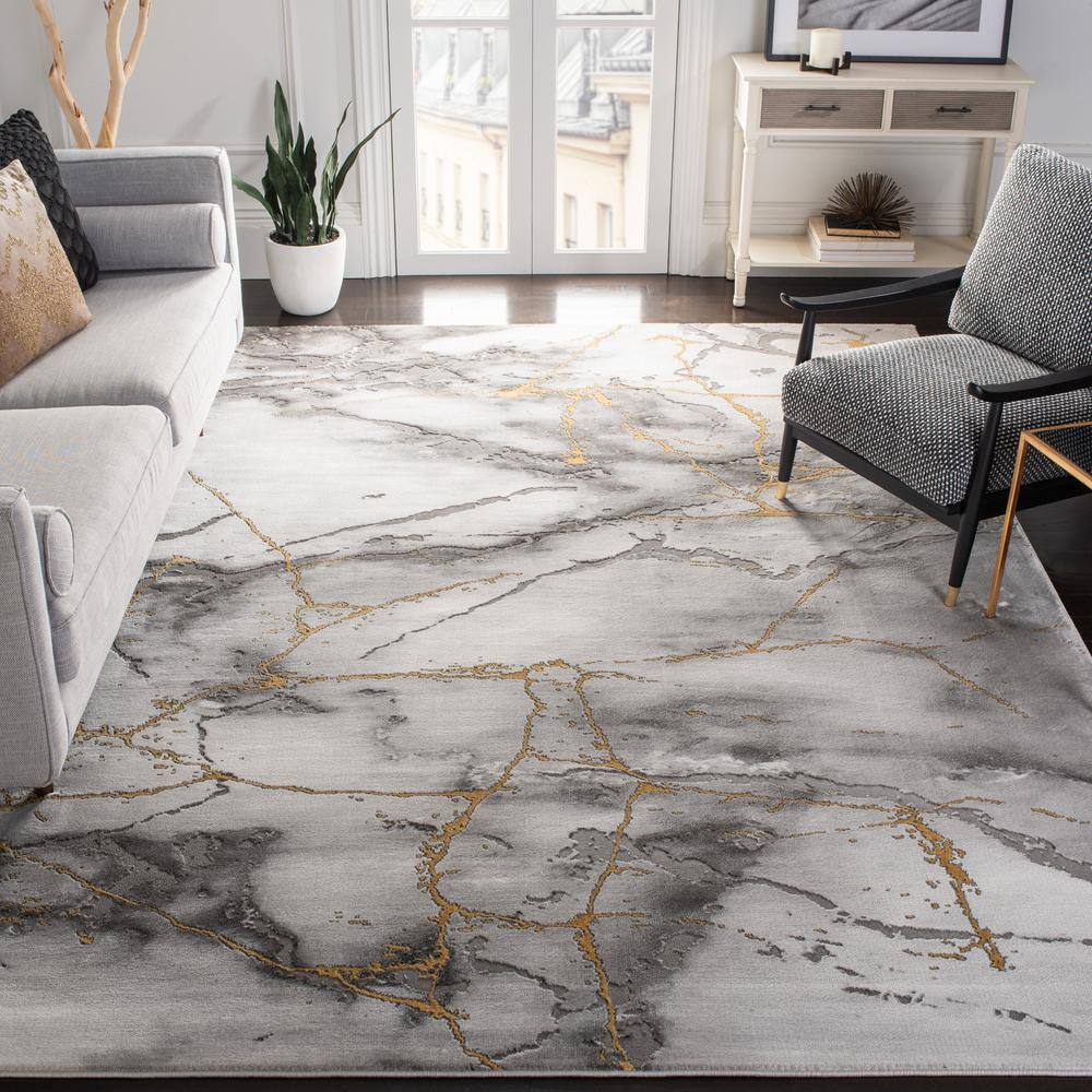Gray and Gold Abstract Rectangular Area Rug