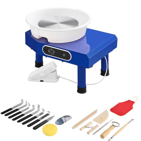 10 in. Pottery Wheel, Ceramic Forming Machine with Foot Pedal, ABS Basin, Adjustable 60-300RPM, Manual LCD Panel