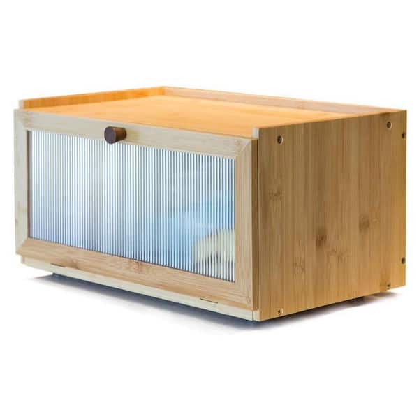 1 Bamboo Bread Box for Kitchen Counter-Large Capacity Bread Storage Container with Window Bread Holder