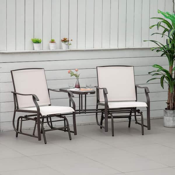 Sudzendf Beige 3-Piece Metal Outdoor Bistro Set with Breathable Sling for Backyard, Garden, and Porch