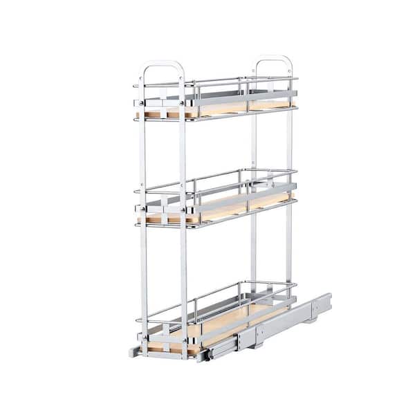 Pull Out Spice Rack Organizer, 3 Tier Slide Out Cabinet Basket, Height Adjustable Metal Rack, 5.75 x 20.98 in., Silver