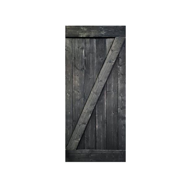 CALHOME Z Series 24 in. x 84 in. Metallic Gray Knotty Pine Wood Interior Sliding Barn Door Slab