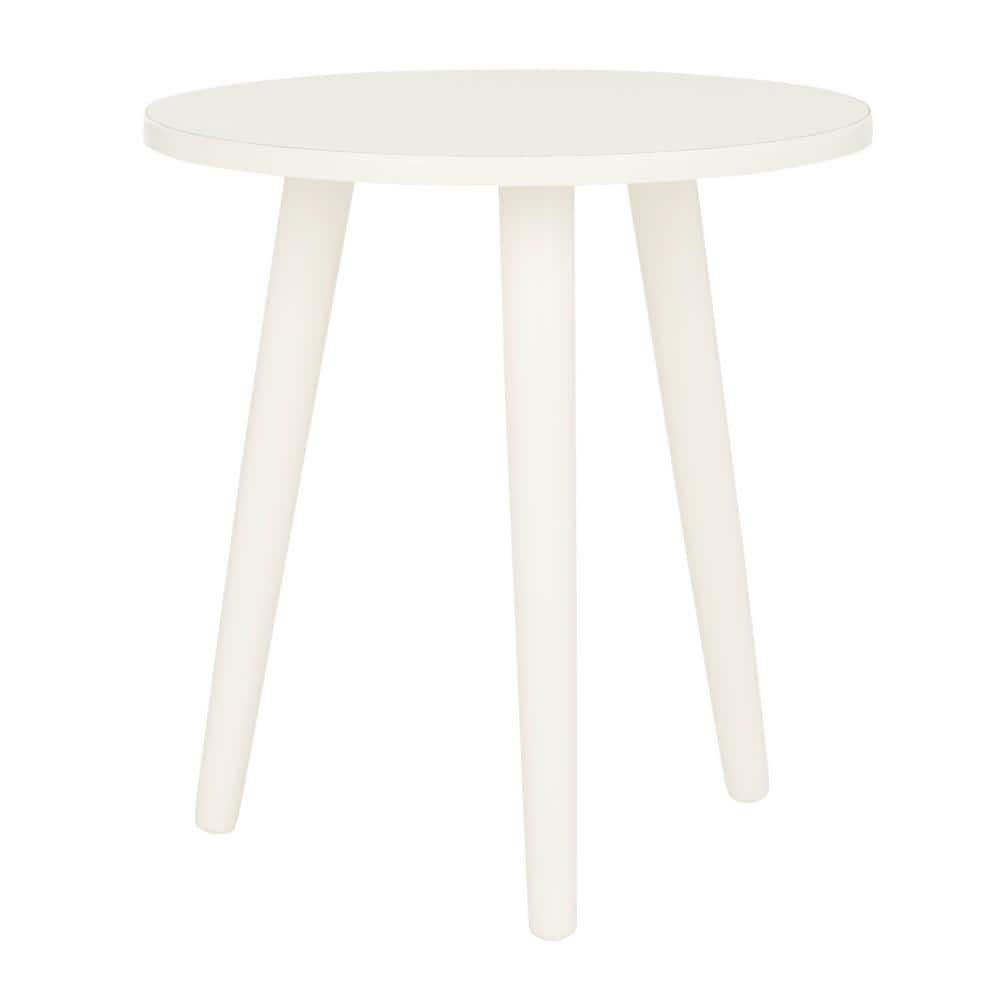 Distressed White Round Pine Wood Accent Table