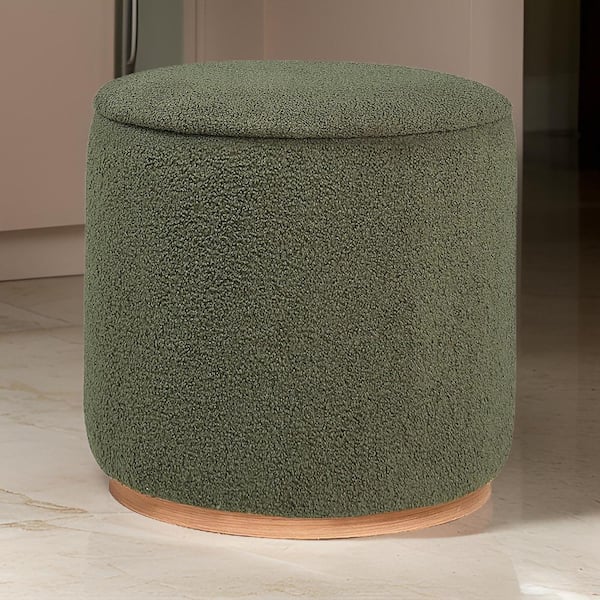Benjara Green and Brown Foam Round Storage Ottoman Medium
