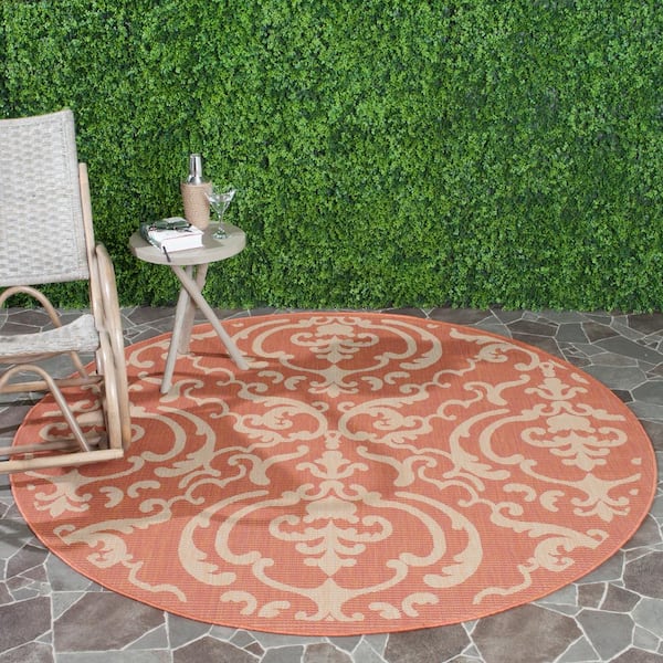 Courtyard Terracotta/Natural 8 ft. x 8 ft. Round Border Indoor/Outdoor Patio  Area Rug