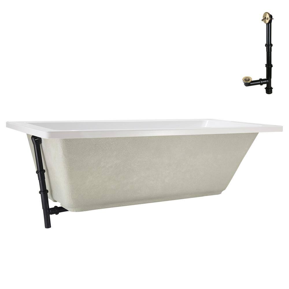60" x 32" Glossy White Acrylic Soaking Drop-In Bathtub