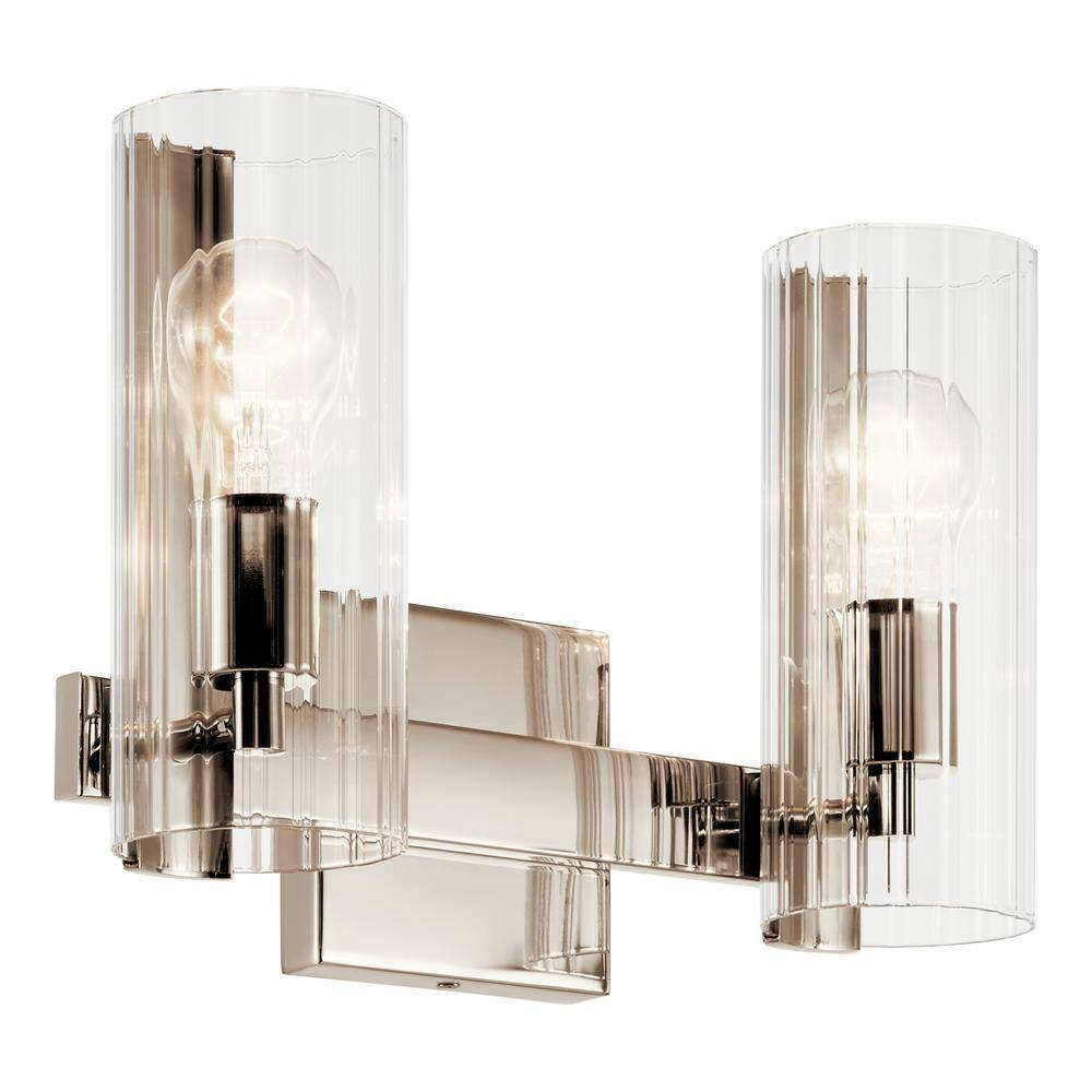 Polished Nickel 2-Light Vanity with Clear Fluted Glass