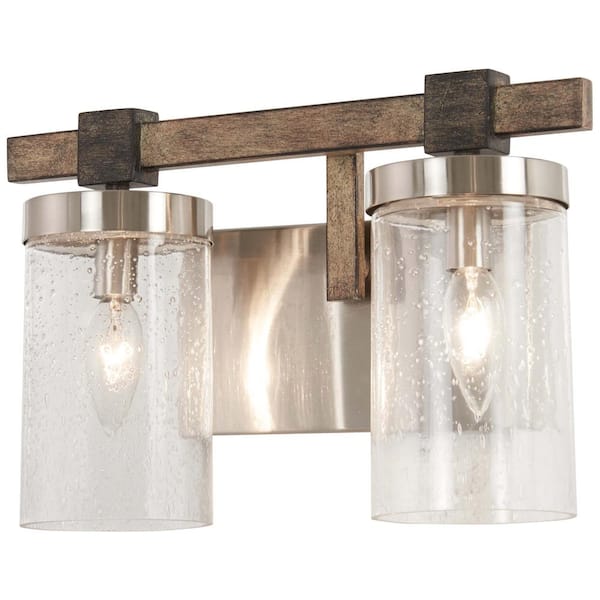 Minka Lavery Bridlewood 2-Light Stone Grey with Brushed Nickel Bath Light with Clear Seedy Glass