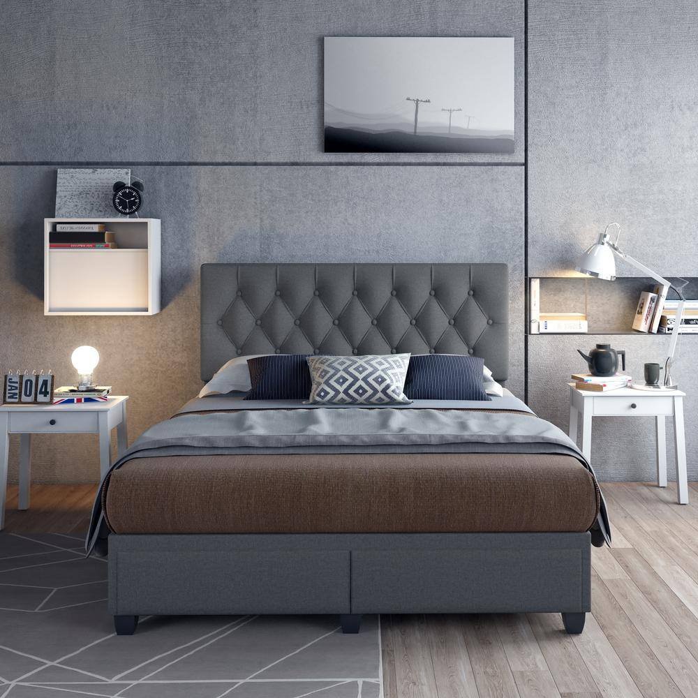 Salerno Black Queen Upholstered Platform Bed with Storage Drawers