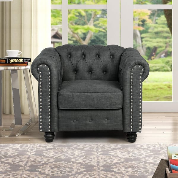 Morden Fort Grey Linen Chesterfield Chair for Living Room
