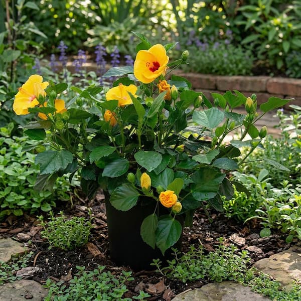 1 Gal. Tradewinds Hibiscus Shrub with Lilikoi Yellow Flowers (4