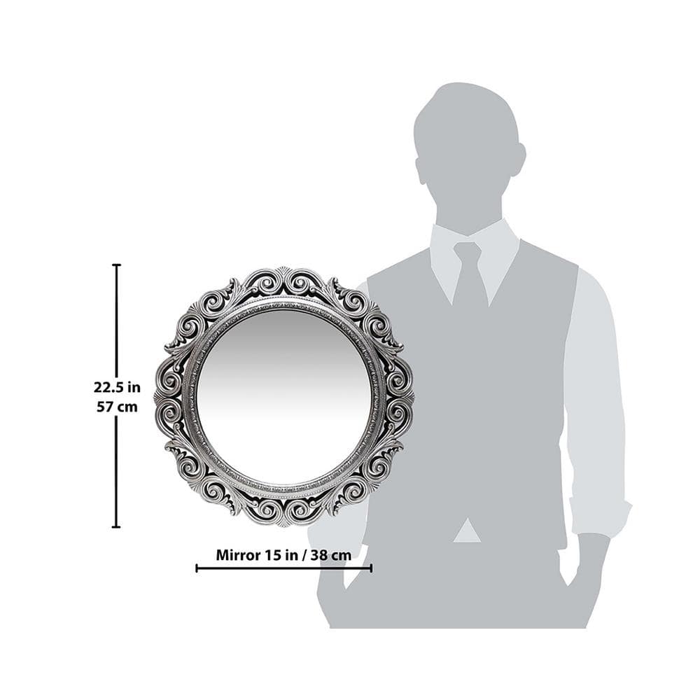 Elegant 24" Round Weathered Antique Silver Wall Mirror