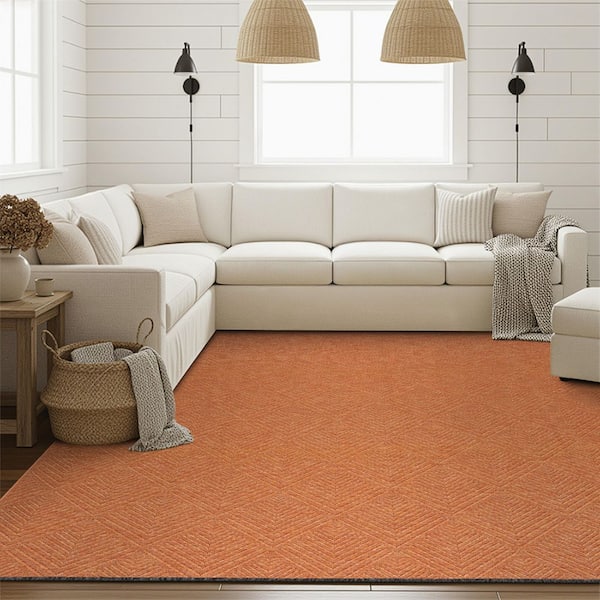 Alma Orange 5 ft. x 7 ft. Diamond Machine Washable Indoor Area Rug
