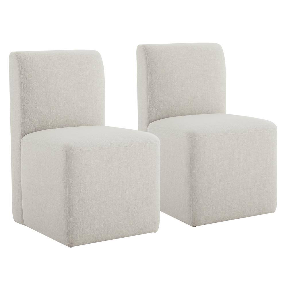 Set of 2 Linen Upholstered Armless Rolling Dining Chairs