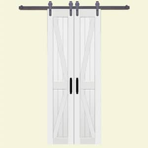 36 in. x 84 in. Board and Batten Composite PVC White Split Sliding Barn Door with Hardware Kit