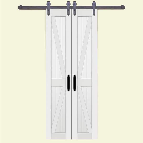 Home Fashion Technologies 36 in. x 84 in. Board and Batten Composite PVC White Split Sliding Barn Door with Hardware Kit