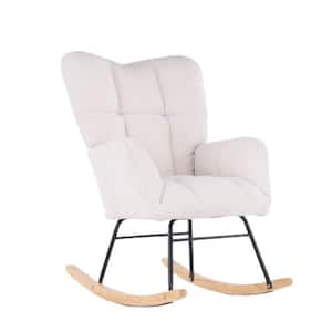 Ivory Teddy Fabric Tufted Upholstered Rocking Chair