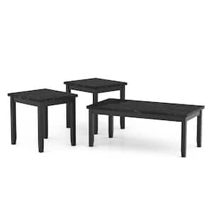 Melina 48 in. Black Rectangle Faux Marble Wood Top 3-Piece Coffee Table Set