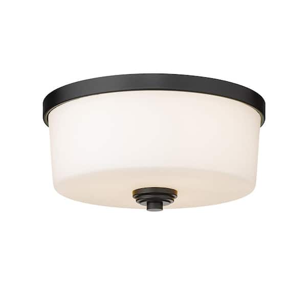 Unbranded Arlington 14 in. 3-Light Matte Black Flush Mount with Matte Opal Glass Shade