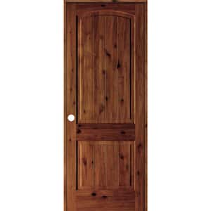 24 in. x 96 in. Knotty Alder 2 Panel Right-Hand Arch V-Groove Red Chestnut Stain Wood Single Prehung Interior Door