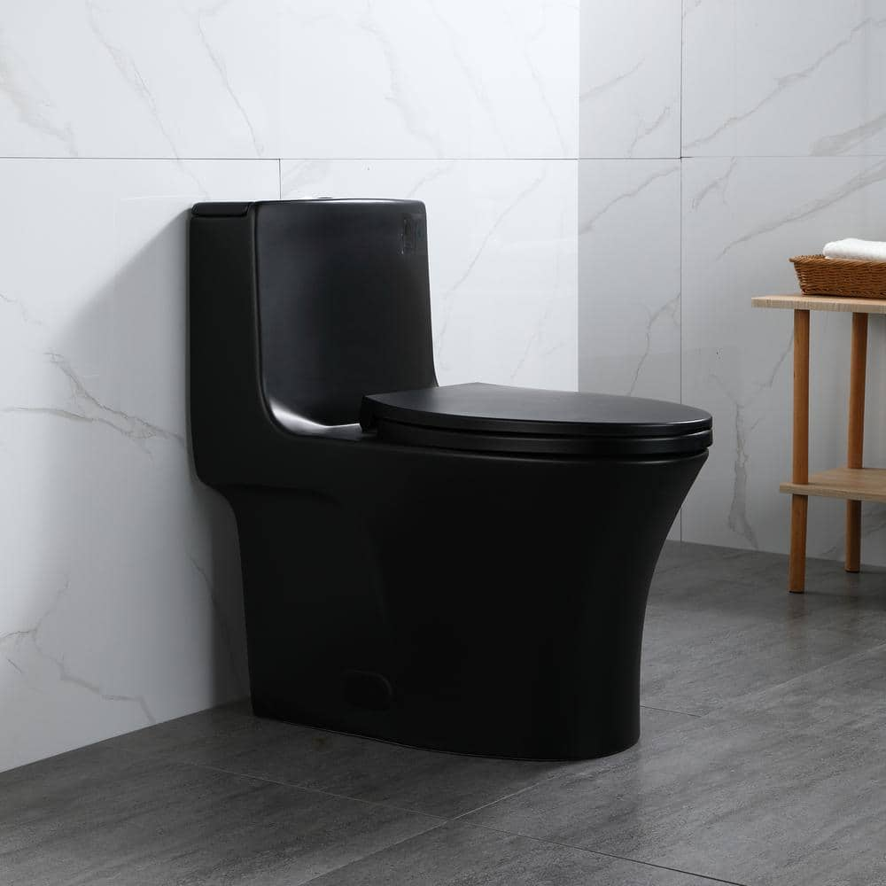 One-Piece 1.1/1.6 GPF Dual Flush Elongated Toilet in Matte Black -  JimsMaison, JMBTT05-MB