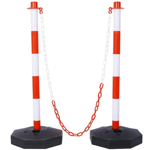 6-Pack White/Red Plastic Safety Barrier Post w/Fillable Base,5Ft Plastic Chain for Traffic Control and Warning W/R